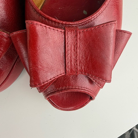 Vintage Made in USA  Red Leather Peep-Toe Platform Slingback - Picture 8 of 9